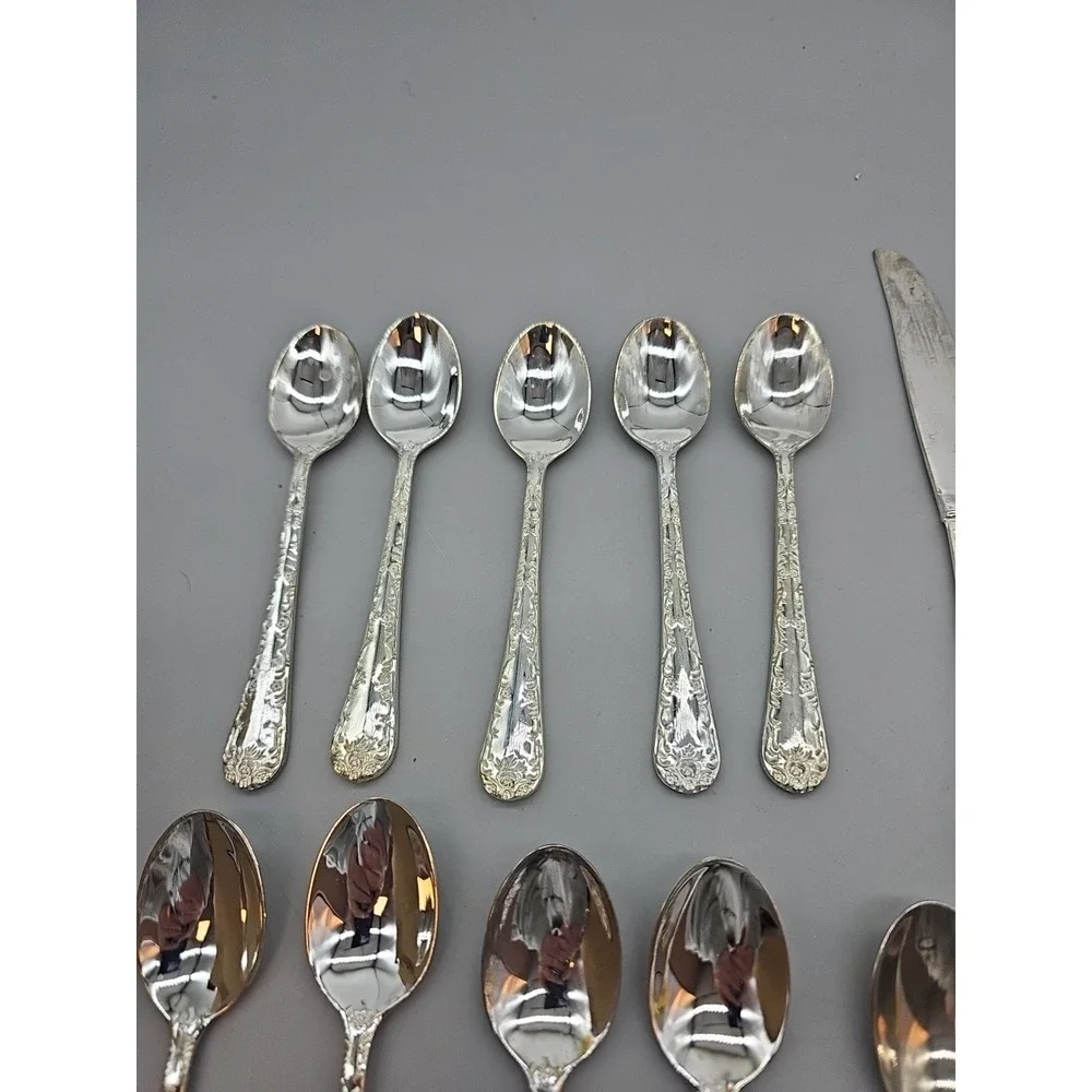 WM Rogers Son Silverplate Silverware Flatware Set Enchanted Rose 19 Pcs 4 Knives